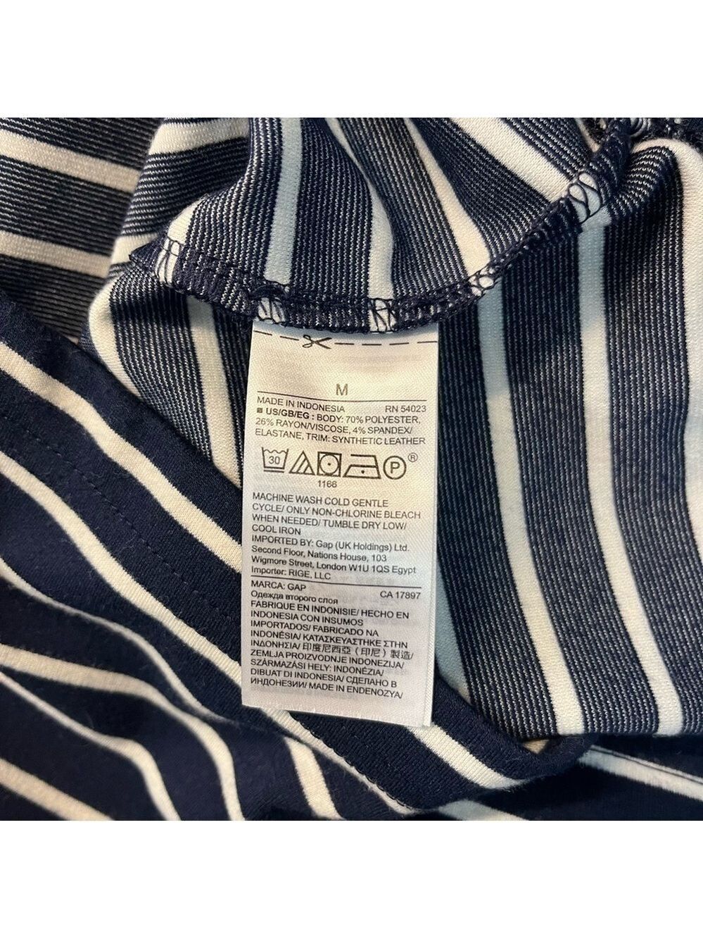 Gap Ponte Knit 3/4 Sleeve Navy & White Nautical Striped Shift Dress, size M - Picture 9 of 12